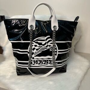 Stunning CC Black and White Tote with Chain Straps
